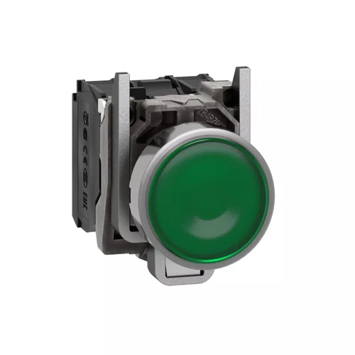 Botão luminoso Ø22mm metálico, retorno por mola, verde, NA+NF, 24VCA/CC, XB4BW33B5
