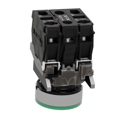 Botão luminoso Ø22mm metálico, retorno por mola, verde, NA+NF, 24VCA/CC, XB4BW33B5
