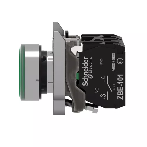 Botão luminoso Ø22mm metálico, retorno por mola, verde, NA+NF, 24VCA/CC, XB4BW33B5