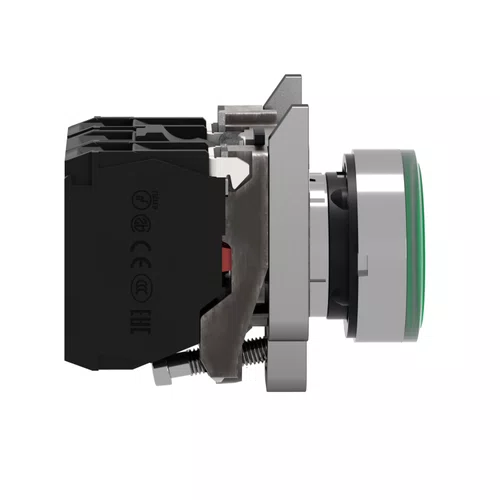 Botão luminoso Ø22mm metálico, retorno por mola, verde, NA+NF, 24VCA/CC, XB4BW33B5