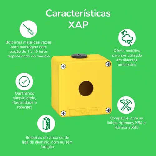 Botoeira metálica vazia Ø22mm, cinza, 1 furo, 80x80x77mm, XAPD1501