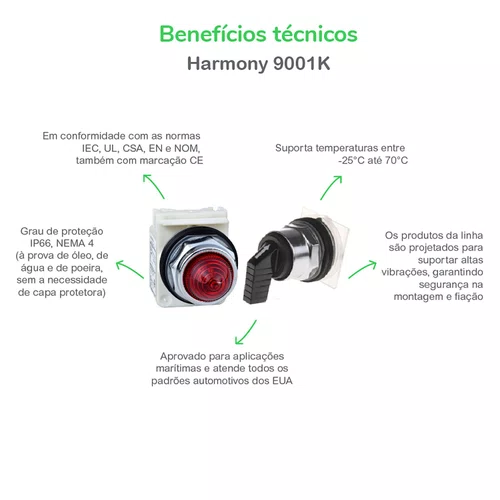 Cabeçote para chave seletora Ø30mm metálico, manopla curta, 2 posições fixas, 9001KS11B