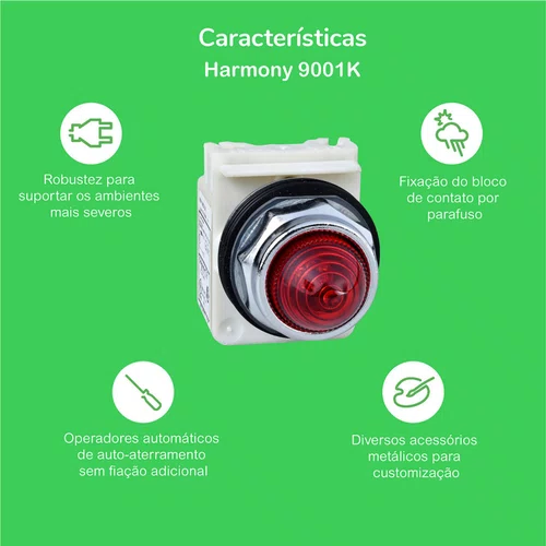 Cabeçote para chave seletora Ø30mm metálico, manopla curta, 2 posições fixas, 9001KS11B