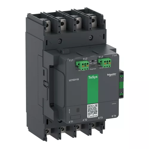 Contator de alta potência, TeSys Giga, 4 polos (4NA), AC-3 <=440V 115A, versão avançada, bobina CA/CC de 200…500V, LC1G1154LSEA