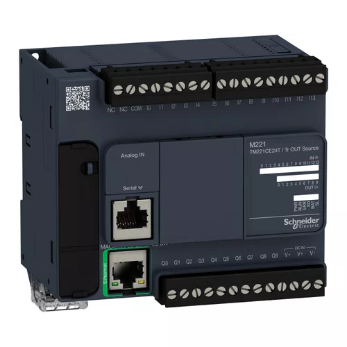 Controlador lógico programável 14 entradas / 10 saídas digitais, saídas PNP, Modbus TCP / Ethernet IP (slave), 24V DC, TM221CE24T