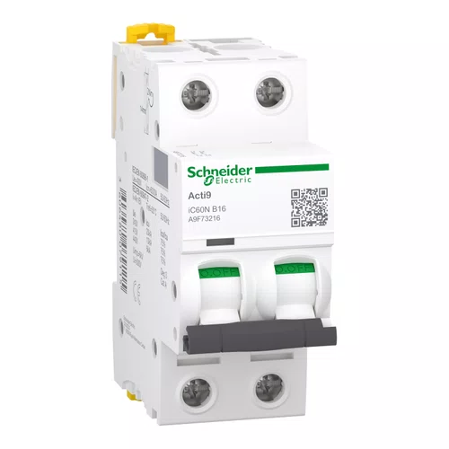 Disjuntor Acti9 IC60N 2P, 16A, Curva B, 20kA em 220/240VCA (60947-2), A9F73216
