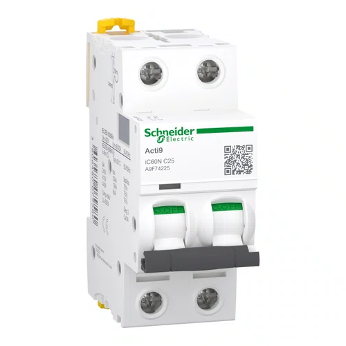 Disjuntor Acti9 IC60N 2P, 25A, Curva C, 20kA em 220/240VCA (60947-2), A9F74225