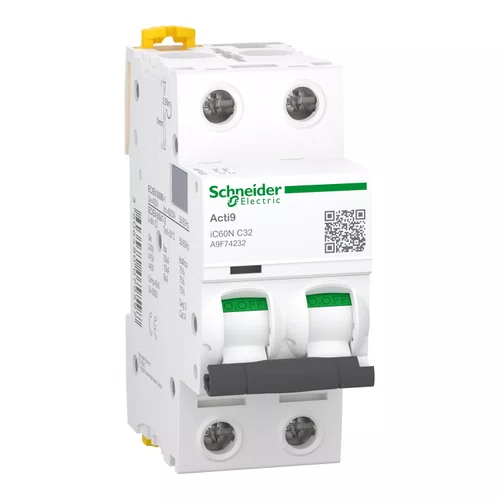 Disjuntor Acti9 IC60N 2P, 32A, Curva C, 20kA em 220/240VCA (60947-2), A9F74232
