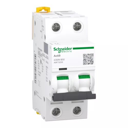 Disjuntor Acti9 IC60N 2P, 50A, Curva B, 20kA em 220/240VCA (60947-2), A9F73250