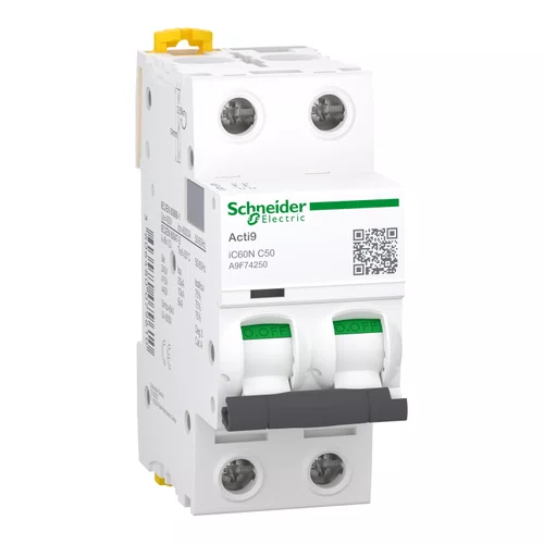 Disjuntor Acti9 IC60N 2P, 50A, Curva C, 20kA em 220/240VCA (60947-2), A9F74250
