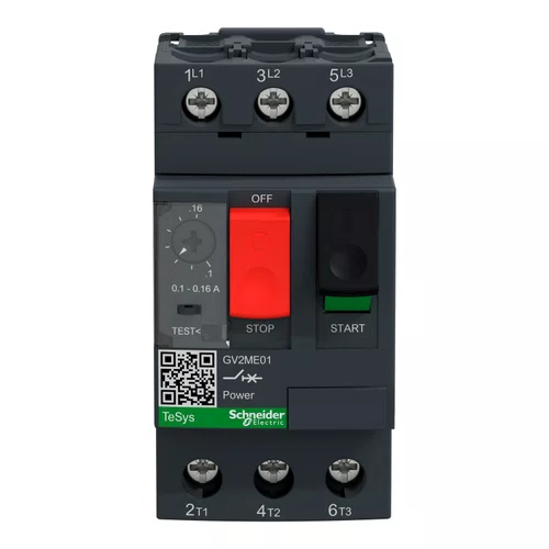Disjuntor motor termomagnético Tesys Deca 0.1-0.16A botão de impulsão, GV2ME01