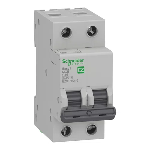 Mini disjuntor Easy9 2P, 16A, Curva C, 6kA em 400VCA (60898-1), EZ9F56216