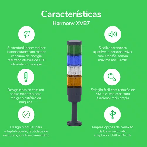 Módulo Luminoso, Harmony XVB7C23 Baliza Luminosa Modular, Verde, 70mm, Fixo, Lente Colorida