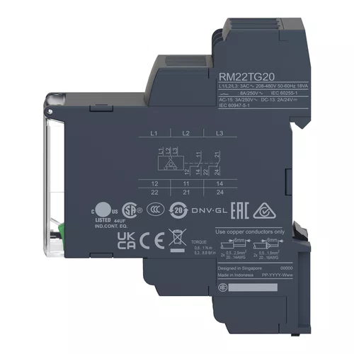 Relé de controle e medição de redes trifásicas, função dupla, 2NAF, 8A, 208...480VCA, RM22TG20