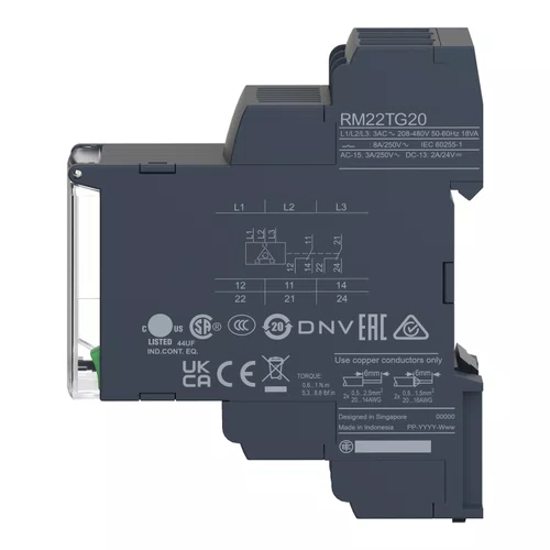 Relé de controle e medição de redes trifásicas, função dupla, 2NAF, 8A, 208...480VCA, RM22TG20