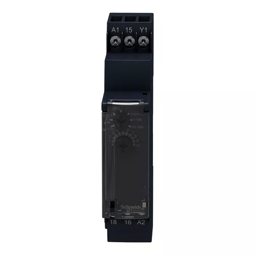 Relé temporizador modular, 8A, 1NAF, 0,1s...100h, função dupla - atraso na energização, 24VCC / 24...240VCA, RE17RAMU