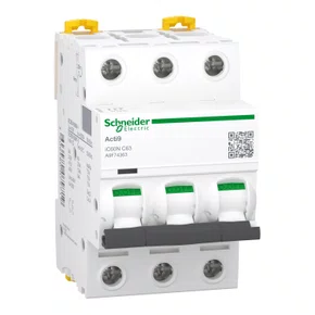 Disjuntor Acti9 IC60N 3P, 63A, Curva C, 20kA em 220/240VCA (60947-2), A9F74363